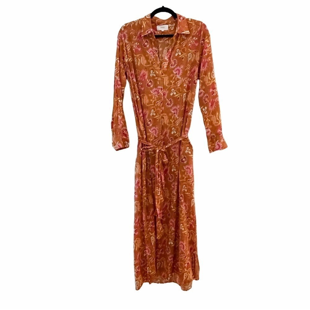 XIRENA Brown Yellow Floral Fall Long Sleeve Button Down Maxi Dress Sz M - Picture 4 of 7